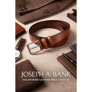 Jos A Banks Italian Leather Brown Belt w/Silver Buckle Size 32/80 Handcrafted